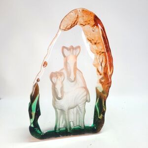 Vtg Zebra Art Glass Paperweight Bookend 8.5" Mama & Baby  window sill safari zoo